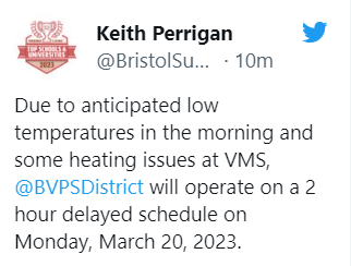 March 20 BVPS 2-Hour Delay