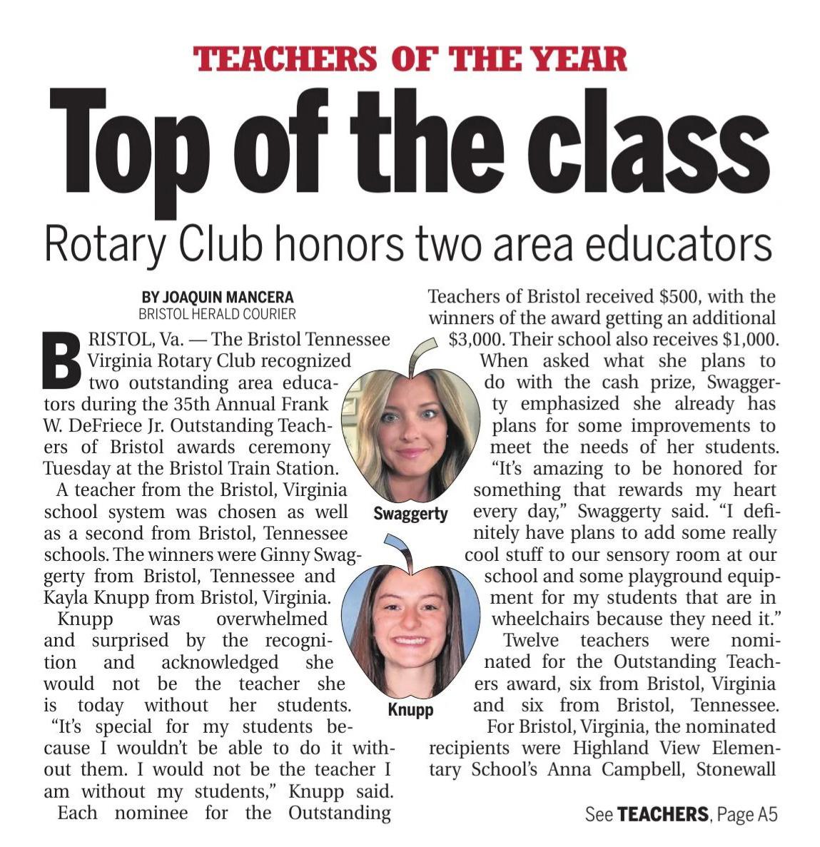 BHC News Story for Teacher of the Year