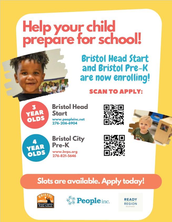 Bristol Head Start and Bristol Pre-K Are Now Enrolling