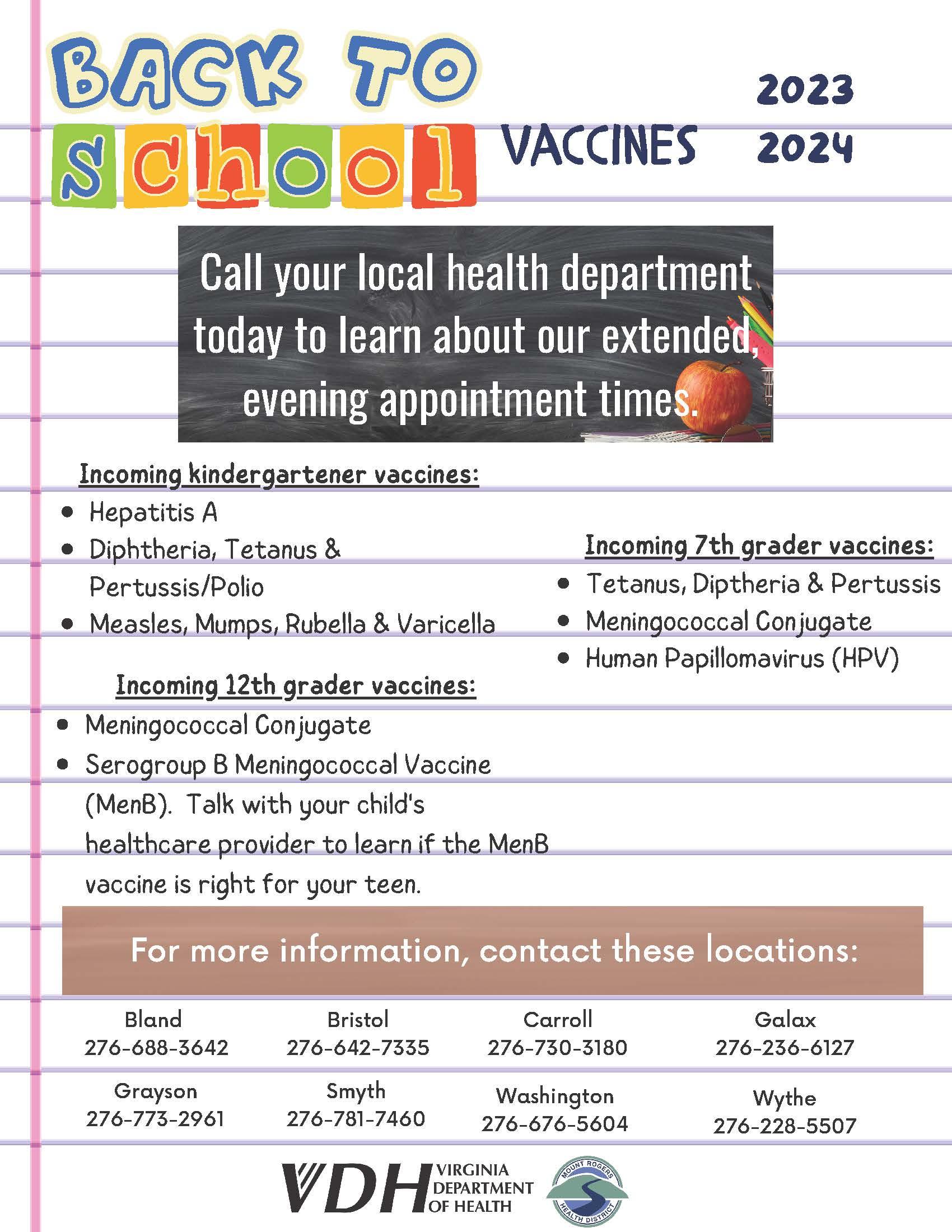 VDH Extended hours for vaccines